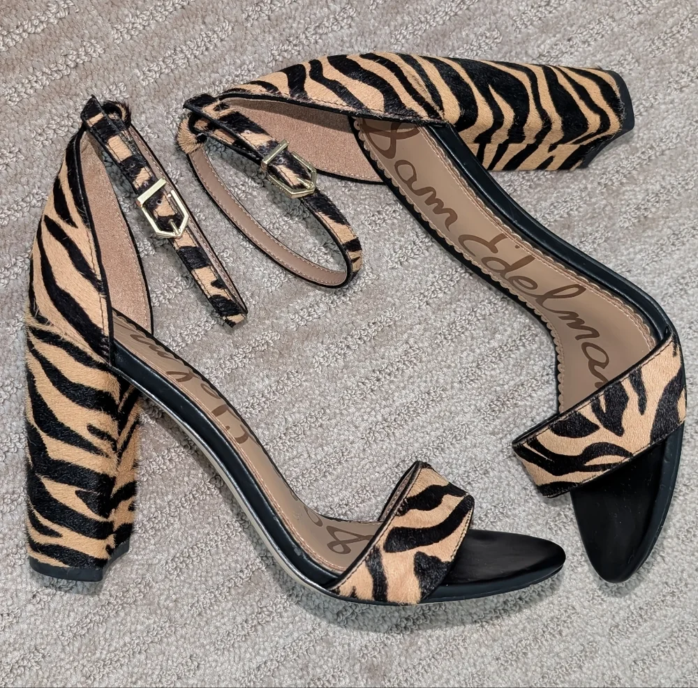 Sam Edelman Zebra-Print Ankle Strap Block Heel Sandal 7.5 - Picture 7 of 8